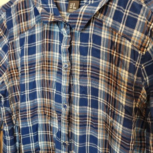 Oh Baby by Motherhood Maternity Plaid Button Down 3/4 Sleeve Shirt Size Small - Picture 2 of 12